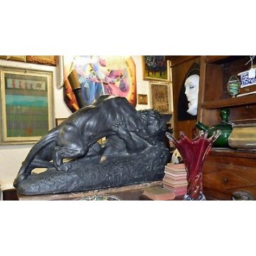 ANTICA ENORME SCULTURA BRONZO PANTERA VANNETTI ANGIOLO TIGRE BRONZE SCULPTURE FR