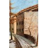ANTICO DIPINTO OLIO TELA Nino Belotti PAESAGGIO CAMPAGNA BORGO ANTICO CASALI 900
