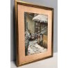 QUADRO OLIO N. Belotti PAESAGGIO INVERNALE SCORCIO TETTI NEVE BORGO ANTICO '900