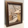 QUADRO OLIO N. Belotti PAESAGGIO INVERNALE SCORCIO TETTI  CAMINO NEVE EPOCA '900