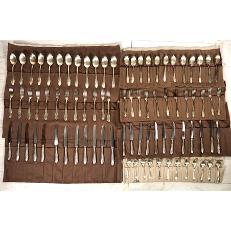 SET 84 pz POSATE VINTAGE LUSSO ALPACCA ARGENTATO 12 PERSONE DECORO FLOREALE '900