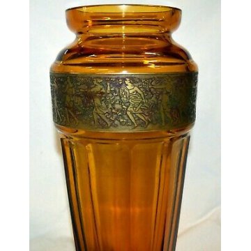 GRANDE ANTICO VASO VETRO Art Deco serie Fipop firmato MOSER 1920 DESIGN ORIGINAL