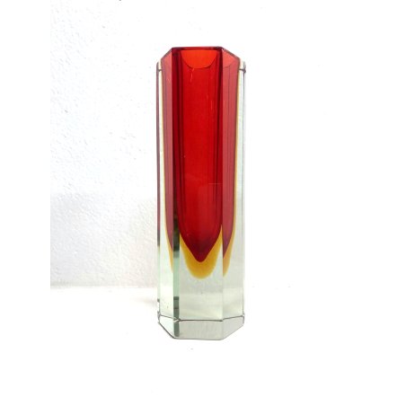 VASO VINTAGE VETRO MURANO SOMMERSO Seguso Flavio Poli ESAGONALE ROSSO ARANCIO 60