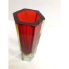 VASO VINTAGE VETRO MURANO SOMMERSO Seguso Flavio Poli ESAGONALE ROSSO ARANCIO 60