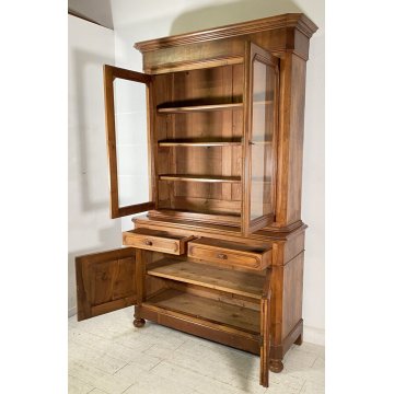 ANTICA CREDENZA BUFFET OTTOCENTO 1800 VETRINA LEGNO NOCE SCRITTOIO ALZATA VETRO