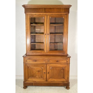 ANTICA CREDENZA BUFFET OTTOCENTO 1800 VETRINA LEGNO NOCE SCRITTOIO ALZATA VETRO