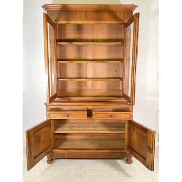 ANTICA CREDENZA BUFFET OTTOCENTO 1800 VETRINA LEGNO NOCE SCRITTOIO ALZATA VETRO