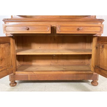 ANTICA CREDENZA BUFFET OTTOCENTO 1800 VETRINA LEGNO NOCE SCRITTOIO ALZATA VETRO