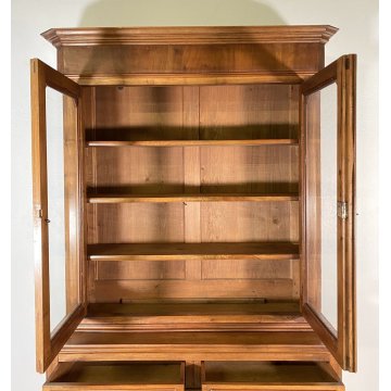 ANTICA CREDENZA BUFFET OTTOCENTO 1800 VETRINA LEGNO NOCE SCRITTOIO ALZATA VETRO