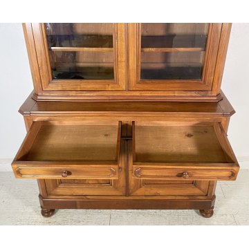 ANTICA CREDENZA BUFFET OTTOCENTO 1800 VETRINA LEGNO NOCE SCRITTOIO ALZATA VETRO