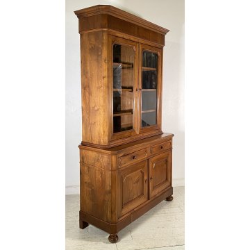 ANTICA CREDENZA BUFFET OTTOCENTO 1800 VETRINA LEGNO NOCE SCRITTOIO ALZATA VETRO