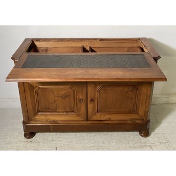 ANTICA CREDENZA BUFFET OTTOCENTO 1800 VETRINA LEGNO NOCE SCRITTOIO ALZATA VETRO