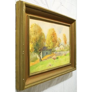ANTICO QUADRO ACQUERELLO A. Pasetto EPOCA 800 PAESAGGIO BORGO MONTAGNA CAMPAGNA