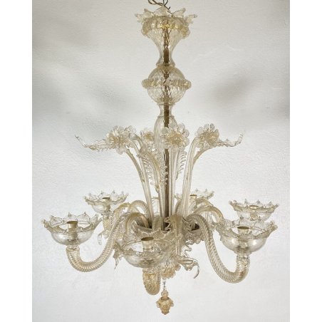 ANTICO LAMPADARIO MURANESE FOGLIE VETRO MURANO ANNI 70 LAMP CRISTALLO EPOCA