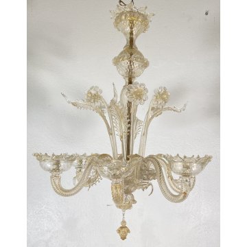 ANTICO LAMPADARIO MURANESE FOGLIE VETRO MURANO ANNI 70 LAMP CRISTALLO EPOCA