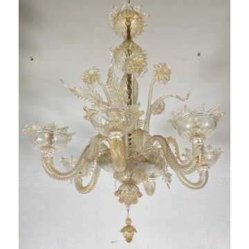 ANTICO LAMPADARIO MURANESE FOGLIE VETRO MURANO ANNI 70 LAMP CRISTALLO EPOCA