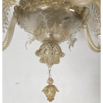 ANTICO LAMPADARIO MURANESE FOGLIE VETRO MURANO ANNI 70 LAMP CRISTALLO EPOCA