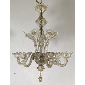 ANTICO LAMPADARIO MURANESE FOGLIE VETRO MURANO ANNI 70 LAMP CRISTALLO EPOCA
