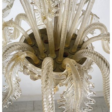 ANTICO LAMPADARIO MURANESE FOGLIE VETRO MURANO ANNI 70 LAMP CRISTALLO EPOCA