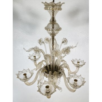 ANTICO LAMPADARIO MURANESE FOGLIE VETRO MURANO ANNI 70 LAMP CRISTALLO EPOCA