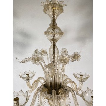 ANTICO LAMPADARIO MURANESE FOGLIE VETRO MURANO ANNI 70 LAMP CRISTALLO EPOCA
