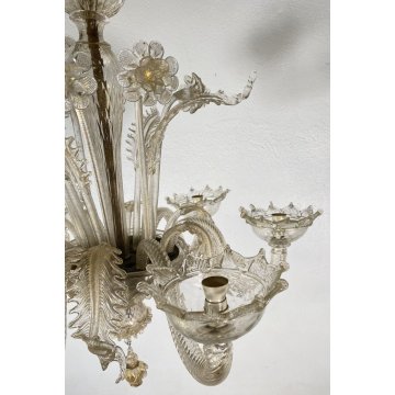 ANTICO LAMPADARIO MURANESE FOGLIE VETRO MURANO ANNI 70 LAMP CRISTALLO EPOCA