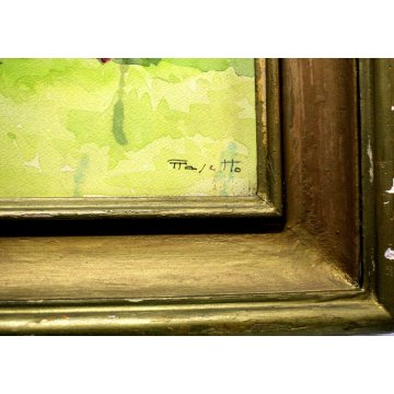 ANTICO QUADRO ACQUERELLO A. Pasetto EPOCA 800 PAESAGGIO BORGO MONTAGNA CAMPAGNA