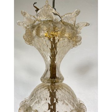 ANTICO LAMPADARIO MURANESE FOGLIE VETRO MURANO ANNI 70 LAMP CRISTALLO EPOCA