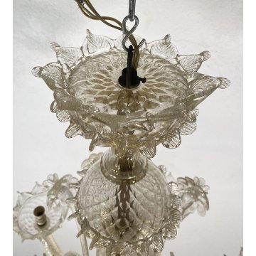 ANTICO LAMPADARIO MURANESE FOGLIE VETRO MURANO ANNI 70 LAMP CRISTALLO EPOCA