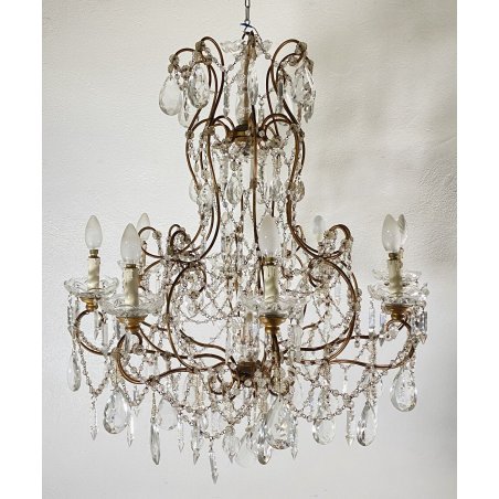 LAMPADARIO SOFFITTO LIBERTY MARIA TERESA VETRO PRIM 1900 GOCCE GLASS LAMP 9 LUCI