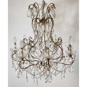 LAMPADARIO SOFFITTO LIBERTY MARIA TERESA VETRO PRIM 1900 GOCCE GLASS LAMP 9 LUCI