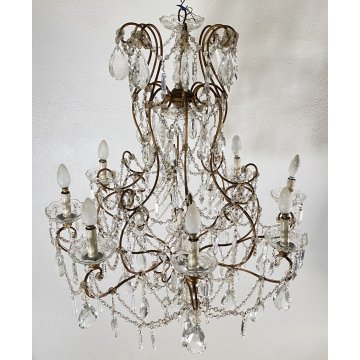 LAMPADARIO SOFFITTO LIBERTY MARIA TERESA VETRO PRIM 1900 GOCCE GLASS LAMP 9 LUCI