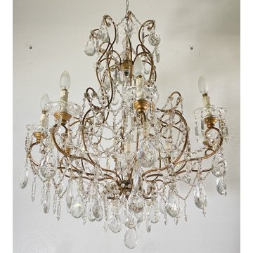 LAMPADARIO SOFFITTO LIBERTY MARIA TERESA VETRO PRIM 1900 GOCCE GLASS LAMP 9 LUCI