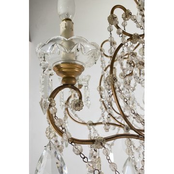 LAMPADARIO SOFFITTO LIBERTY MARIA TERESA VETRO PRIM 1900 GOCCE GLASS LAMP 9 LUCI
