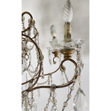 LAMPADARIO SOFFITTO LIBERTY MARIA TERESA VETRO PRIM 1900 GOCCE GLASS LAMP 9 LUCI