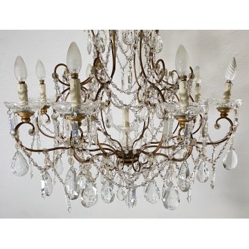 LAMPADARIO SOFFITTO LIBERTY MARIA TERESA VETRO PRIM 1900 GOCCE GLASS LAMP 9 LUCI