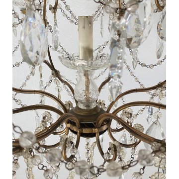 LAMPADARIO SOFFITTO LIBERTY MARIA TERESA VETRO PRIM 1900 GOCCE GLASS LAMP 9 LUCI