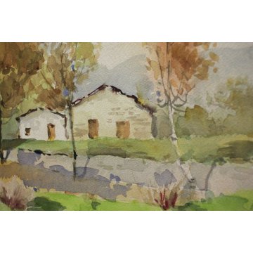 ANTICO QUADRO ACQUERELLO A. Pasetto EPOCA 800 PAESAGGIO BORGO MONTAGNA CAMPAGNA