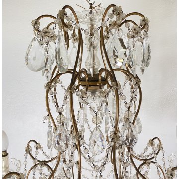 LAMPADARIO SOFFITTO LIBERTY MARIA TERESA VETRO PRIM 1900 GOCCE GLASS LAMP 9 LUCI