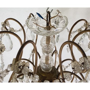 LAMPADARIO SOFFITTO LIBERTY MARIA TERESA VETRO PRIM 1900 GOCCE GLASS LAMP 9 LUCI