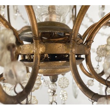 LAMPADARIO SOFFITTO LIBERTY MARIA TERESA VETRO PRIM 1900 GOCCE GLASS LAMP 9 LUCI