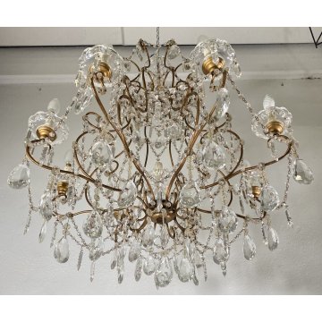 LAMPADARIO SOFFITTO LIBERTY MARIA TERESA VETRO PRIM 1900 GOCCE GLASS LAMP 9 LUCI