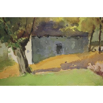 ANTICO QUADRO ACQUERELLO A. Pasetto EPOCA 800 PAESAGGIO BORGO MONTAGNA CAMPAGNA
