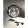 SECCHIELLO GHIACCIO + PINZE VINTAGE CRISTALLO MOLATO BOEMIA BORDO ARGENTO IMPERO
