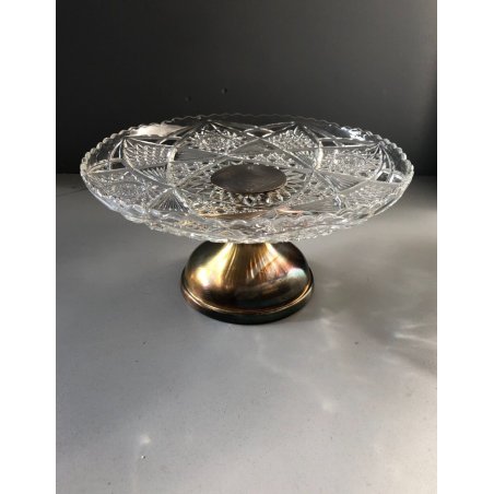 ALZATA F.lli Calderoni CRISTALLO BOEMIA MOLATO ALPACCA ARGENTATA VINTAGE ANNI 50