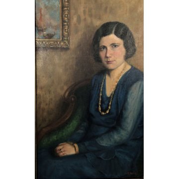 GRANDE QUADRO DIPINTO OLIO Nino Belotti  RITRATTO FEMMINILE DONNA ARISTOCRATICA