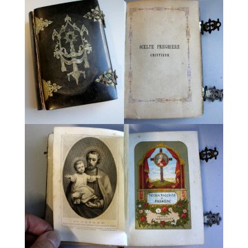 LOTTO ANTICO LIBRO SCELTE PREGHIERE CRISTIANE 1861 POCHETTE PORTA ROSARIO '800  