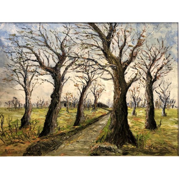 GRANDE QUADRO OLIO TAVOLA Angiolino Paglia SALSOMAGGIORE Sottobosco  autunnale 76