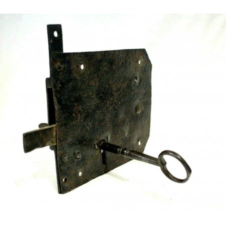 ANTICA SERRATURA ferro battuto CATENACCIO CHIAVE '700 DOOR LOCK IRON KEY   