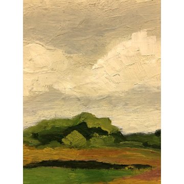 ANTICO DIPINTO OLIO TELA PAESAGGIO IMPRESSIONISTA CAMPAGNA CAMPI ESTATE 40X30 cm